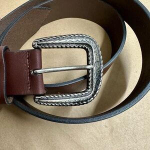 Brown Leather POLO Belt with Silver Buckle